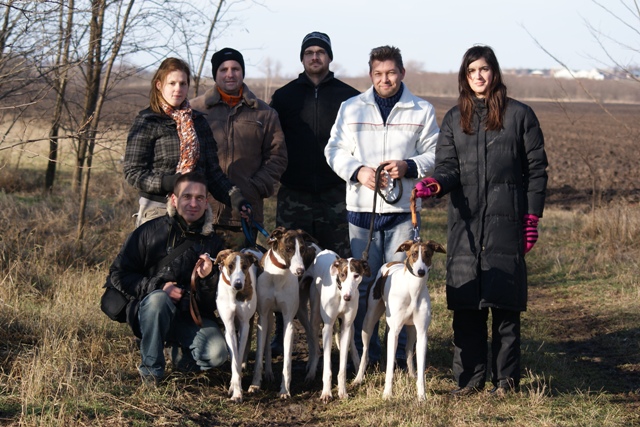 Pannon-Oriental Álom - magyar agár | Group photo: below: Pisti, Me, Ábránd, Angyal, Anada and above: Betti, Papi (Levente), Fecó, Gellért, Zita.